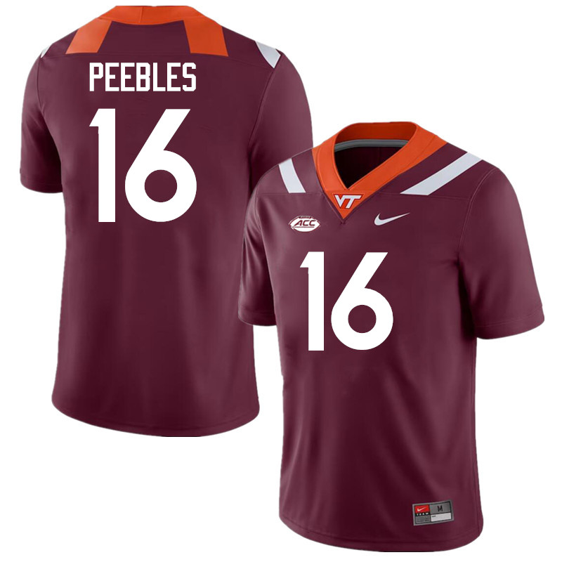 Men #16 Aeneas Peebles Virginia Tech Hokies College Football Jerseys Stitched-Maroon